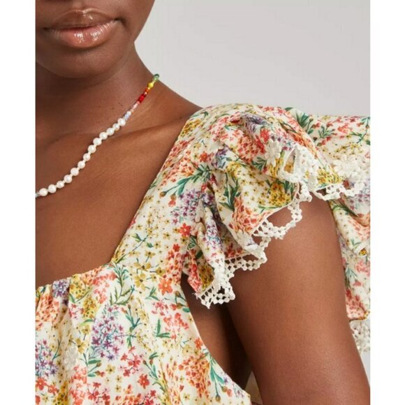 💕FARM RIO💕 Delicate Forest Scarves Blouse ~ Micro Floral Print Small NWT - Picture 7 of 16